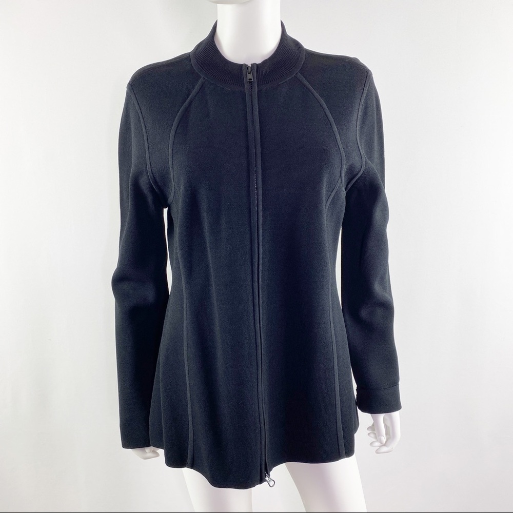 SEMPLICE Sweater Black Long Sleeve Zip Up Knit Cardigan Size XL
